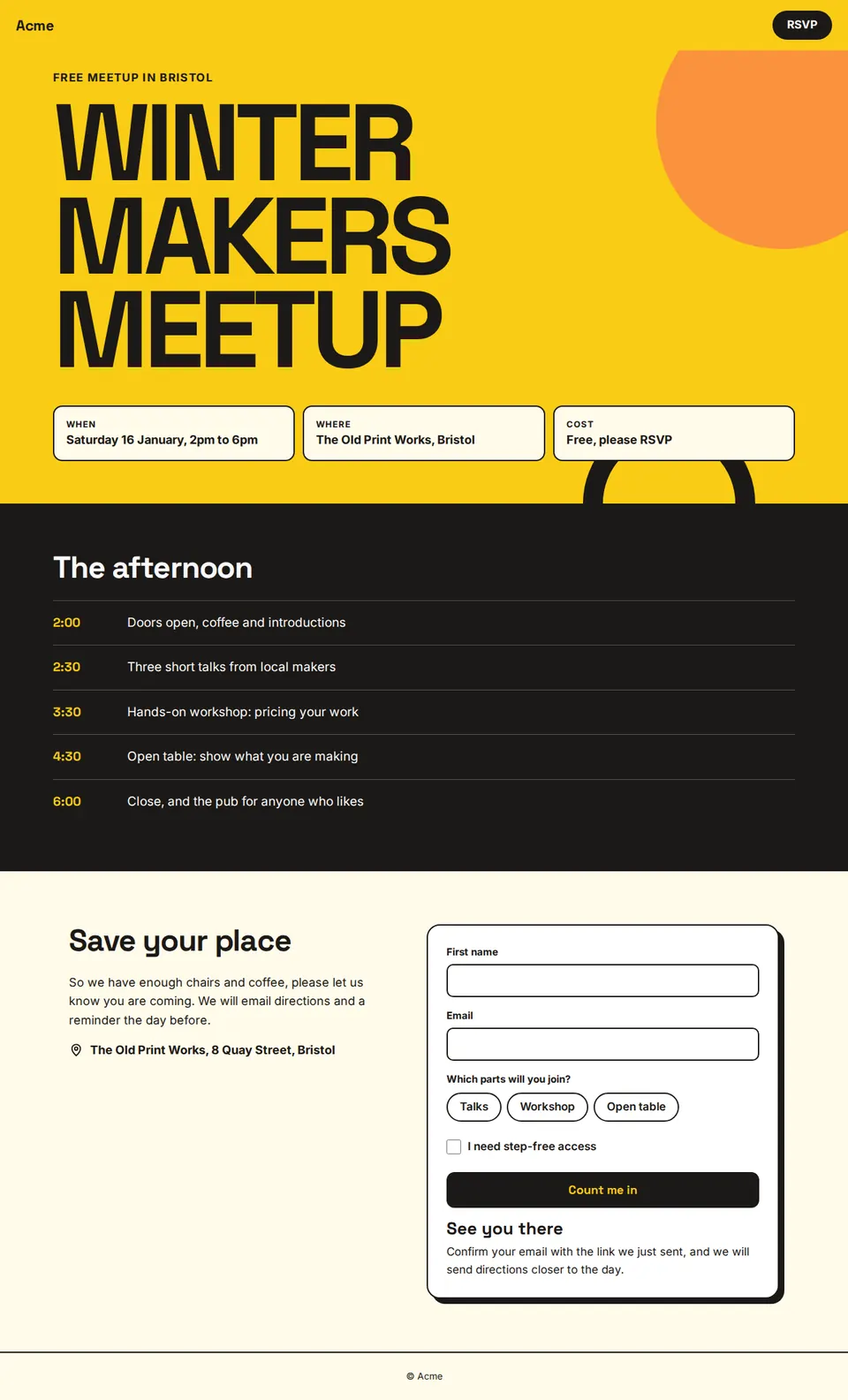 The Winter Makers Meetup landing page